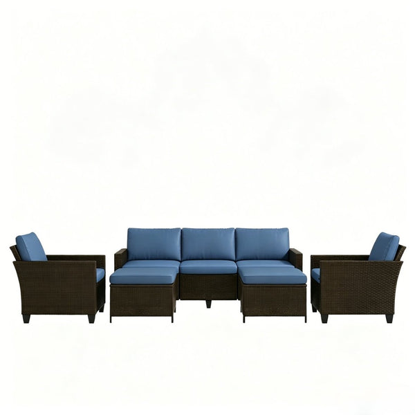 English Elm Modern Handwoven Pe Rattan Outdoor Sectional Set Seats Seven on Patio or Garden T3971S00305