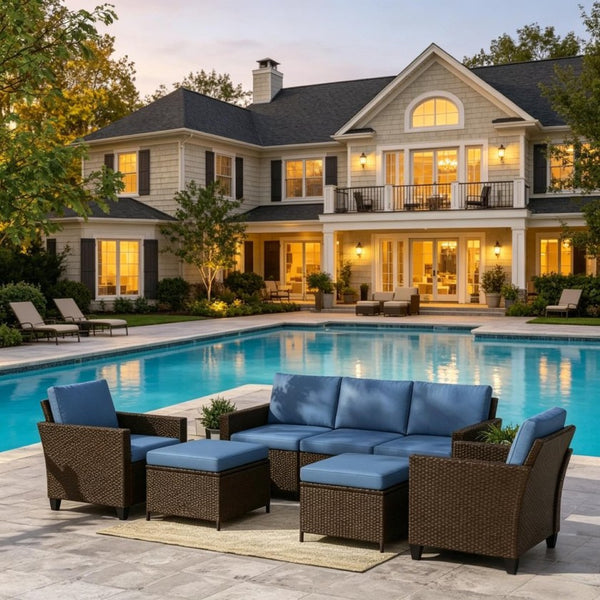 English Elm Modern Handwoven Pe Rattan Outdoor Sectional Set Seats Seven on Patio or Garden T3971S00305