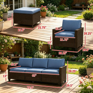English Elm Modern Handwoven Pe Rattan Outdoor Sectional Set Seats Seven on Patio or Garden T3971S00305