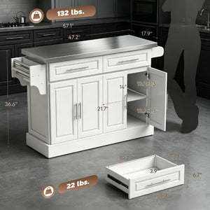English Elm Kitchen Island Cart with Stainless Steel Top Two Drawers Spice and Towel Rack T3971S00307