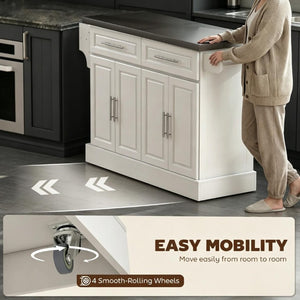 English Elm Kitchen Island Cart with Stainless Steel Top Two Drawers Spice and Towel Rack T3971S00307