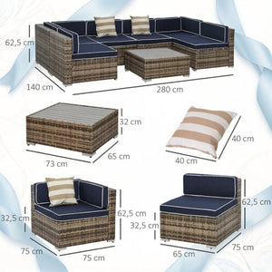 English Elm Old Woven PE Rattan Outdoor Sectional Set with Coastal Cushions and Slatted Coffee Table T3971S00314