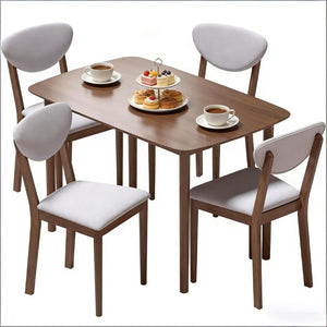 English Elm Old Japandi 5 Piece Dining Set Walnut Veneer Table with Linen Upholstered Chairs Light Gray / Walnut T3971S00317