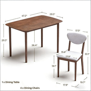 English Elm Old Japandi 5 Piece Dining Set Walnut Veneer Table with Linen Upholstered Chairs Light Gray / Walnut T3971S00317