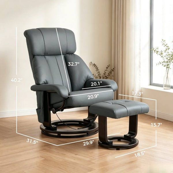 English Elm Luxury PU Leather Swivel Recliner with 10-Point Massage Ottoman for Home Theater T3971S00319