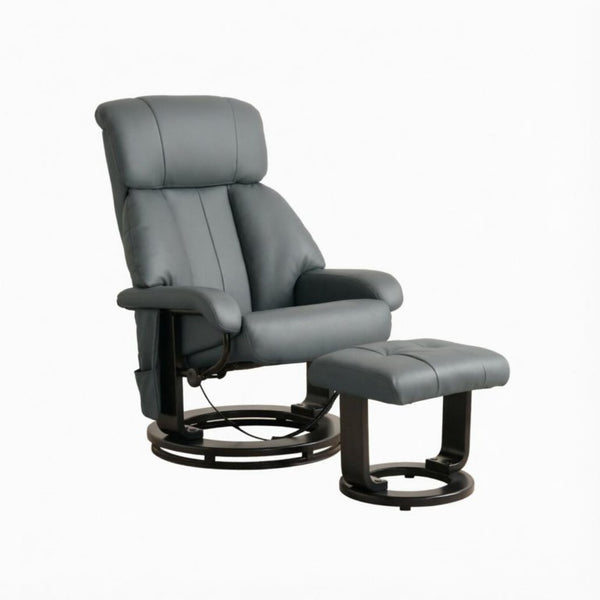 English Elm Luxury PU Leather Swivel Recliner with 10-Point Massage Ottoman for Home Theater T3971S00319