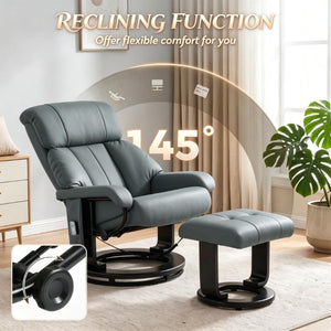 English Elm Luxury PU Leather Swivel Recliner with 10-Point Massage Ottoman for Home Theater T3971S00319