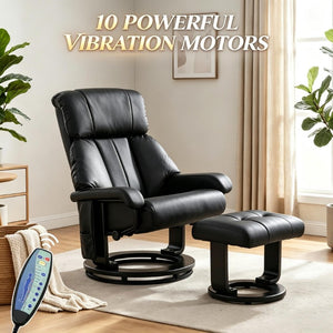 English Elm Swivel Recliner with Massage Ottoman PU Leather 360 Degree Rotation Lounge Chair T3971S00320