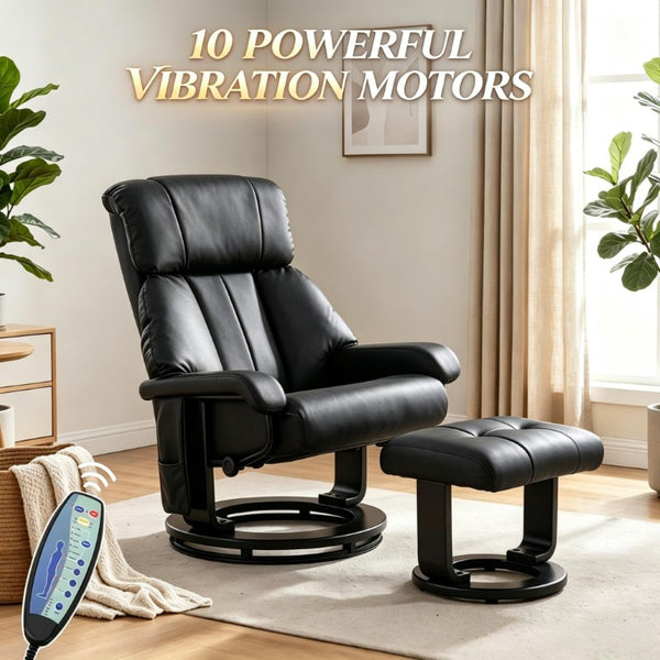 English Elm Swivel Recliner with Massage Ottoman PU Leather 360 Degree Rotation Lounge Chair T3971S00320