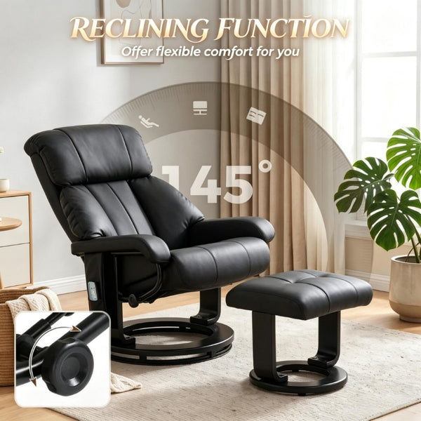 English Elm Swivel Recliner with Massage Ottoman PU Leather 360 Degree Rotation Lounge Chair T3971S00320