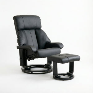 English Elm Swivel Recliner with Massage Ottoman PU Leather 360 Degree Rotation Lounge Chair T3971S00320