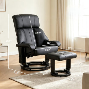 English Elm Swivel Recliner with Massage Ottoman PU Leather 360 Degree Rotation Lounge Chair T3971S00320