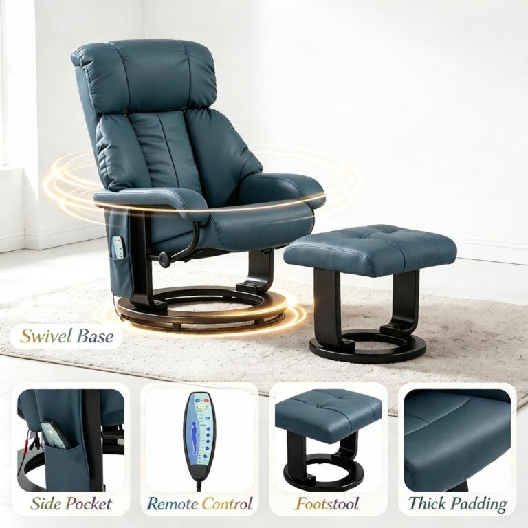 English Elm Massage Recliner with Ottoman PU Leather Swivel Lounge Chair 10 Point Vibration T3971S00321