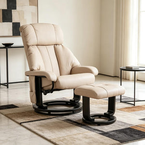 English Elm Soft PU Leather Swivel Massage Recliner with Ottoman for Living Room Theater Seating T3971S00322