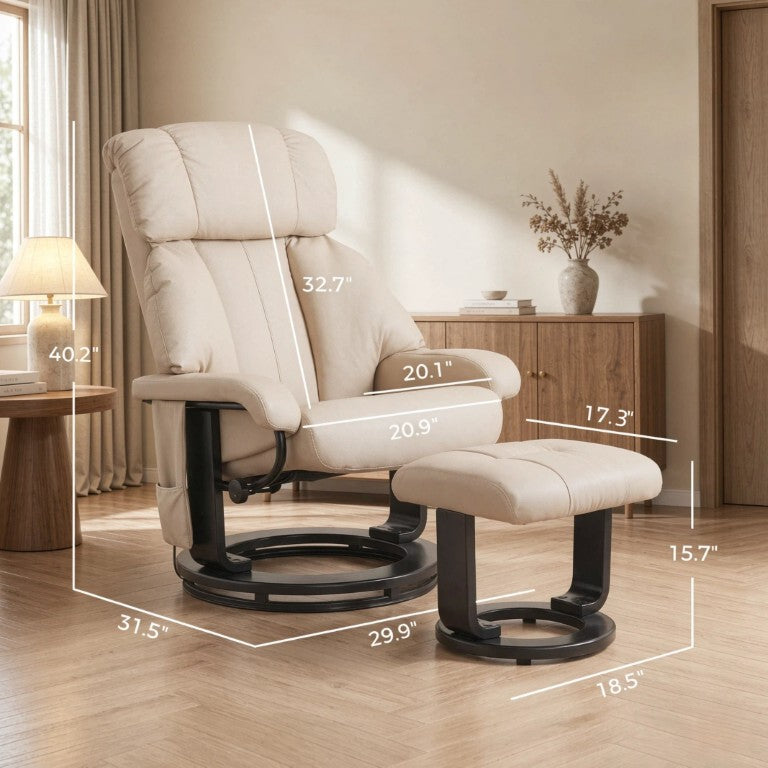 English Elm Soft PU Leather Swivel Massage Recliner with Ottoman for Living Room Theater Seating T3971S00322