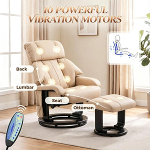English Elm Soft PU Leather Swivel Massage Recliner with Ottoman for Living Room Theater Seating T3971S00322