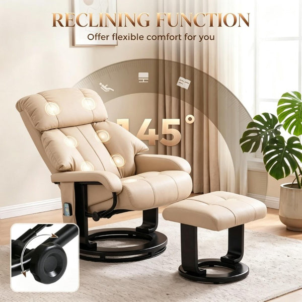 English Elm Soft PU Leather Swivel Massage Recliner with Ottoman for Living Room Theater Seating T3971S00322