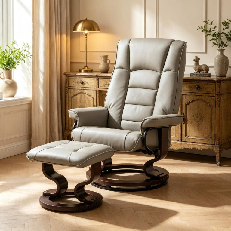 English Elm Modern Swivel Recliner with Ottoman Faux Leather High Back Lounge Chair Set T3971S00323