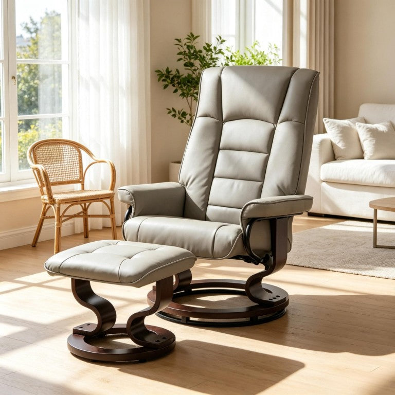 English Elm Modern Swivel Recliner with Ottoman Faux Leather High Back Lounge Chair Set T3971S00323