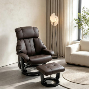 English Elm Swivel Recliner with Massage Ottoman PU Leather Lounge Chair for Home Theater T3971S00324