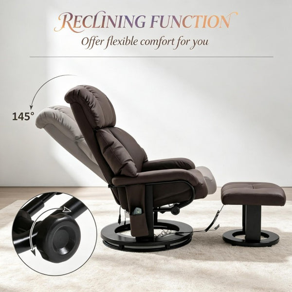 English Elm Swivel Recliner with Massage Ottoman PU Leather Lounge Chair for Home Theater T3971S00324
