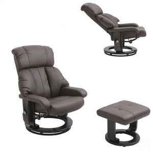 English Elm Swivel Recliner with Massage Ottoman PU Leather Lounge Chair for Home Theater T3971S00324