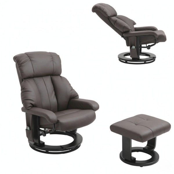 English Elm Swivel Recliner with Massage Ottoman PU Leather Lounge Chair for Home Theater T3971S00324