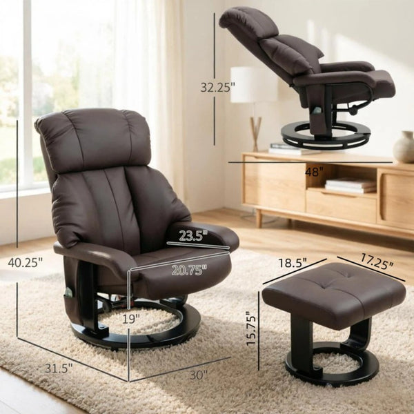 English Elm Swivel Recliner with Massage Ottoman PU Leather Lounge Chair for Home Theater T3971S00324