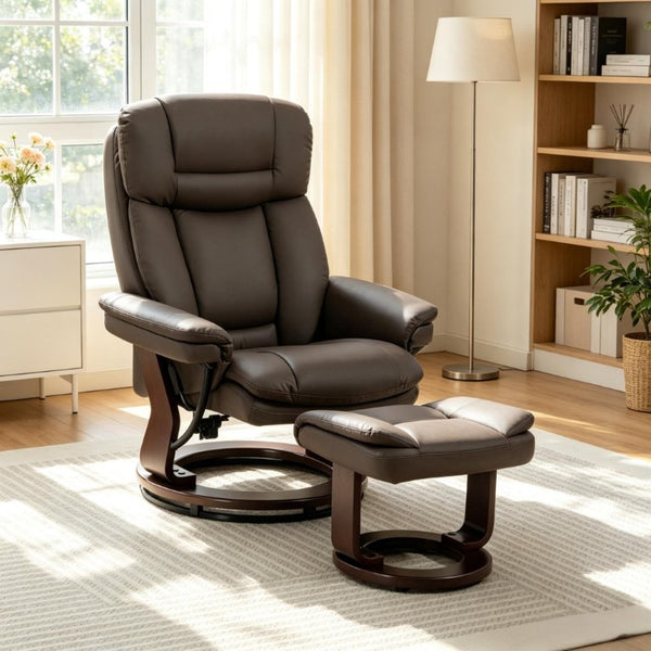 English Elm Luxury PU Leather Swivel Recliner with Ottoman Pocket Spring Lounge Chair Set T3971S00327