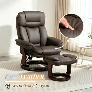 English Elm Luxury PU Leather Swivel Recliner with Ottoman Pocket Spring Lounge Chair Set T3971S00327