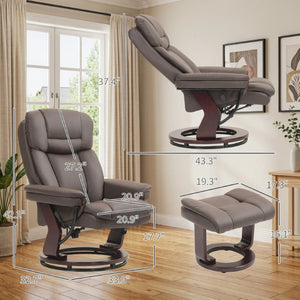 English Elm Luxury PU Leather Swivel Recliner with Ottoman Pocket Spring Lounge Chair Set T3971S00327