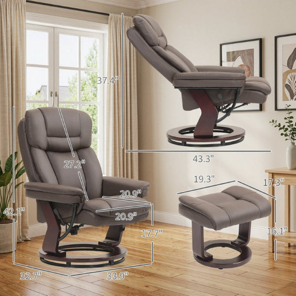 English Elm Luxury PU Leather Swivel Recliner with Ottoman Pocket Spring Lounge Chair Set T3971S00327