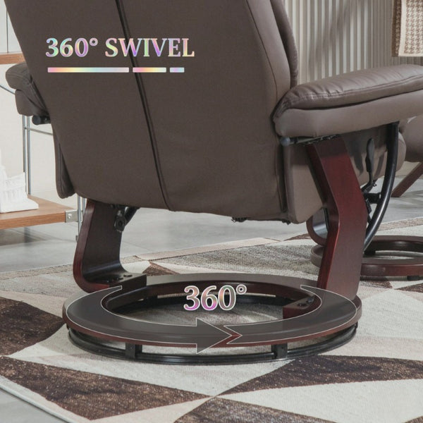English Elm Luxury PU Leather Swivel Recliner with Ottoman Pocket Spring Lounge Chair Set T3971S00327