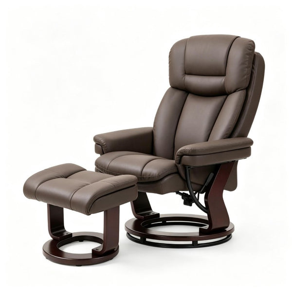 English Elm Luxury PU Leather Swivel Recliner with Ottoman Pocket Spring Lounge Chair Set T3971S00327