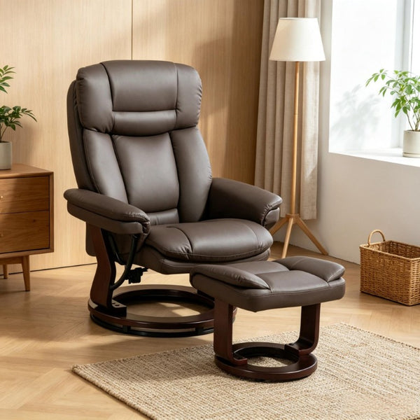English Elm Luxury PU Leather Swivel Recliner with Ottoman Pocket Spring Lounge Chair Set T3971S00327