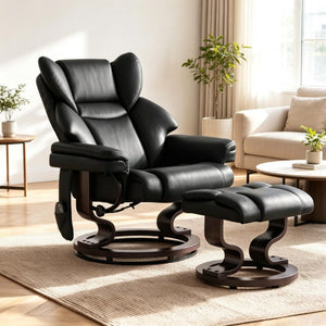 English Elm Luxury Swivel Massage Recliner Set with Ottoman PU Leather 360 Degree Living Room Chair T3971S00328