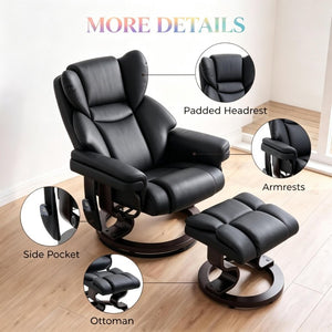 English Elm Luxury Swivel Massage Recliner Set with Ottoman PU Leather 360 Degree Living Room Chair T3971S00328