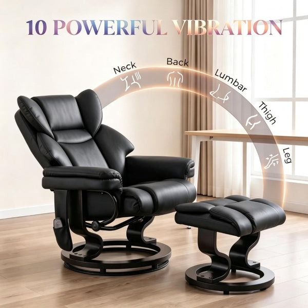 English Elm Luxury Swivel Massage Recliner Set with Ottoman PU Leather 360 Degree Living Room Chair T3971S00328