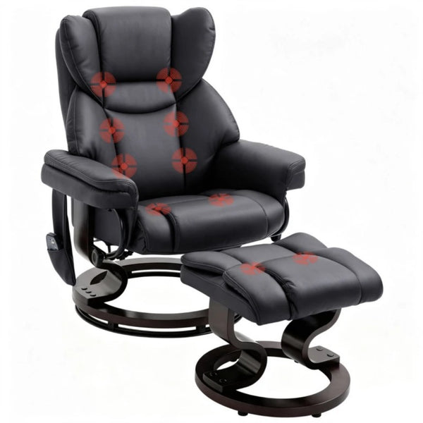 English Elm Luxury Swivel Massage Recliner Set with Ottoman PU Leather 360 Degree Living Room Chair T3971S00328