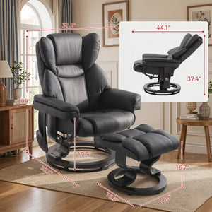 English Elm Luxury Swivel Massage Recliner Set with Ottoman PU Leather 360 Degree Living Room Chair T3971S00328