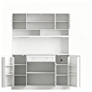 English Elm Elegant White Hutch Buffet with Wine Rack Built-In Power Strip and Pantry Storage T3971S00333