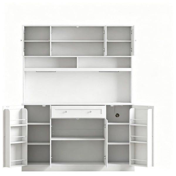 English Elm Elegant White Hutch Buffet with Wine Rack Built-In Power Strip and Pantry Storage T3971S00333