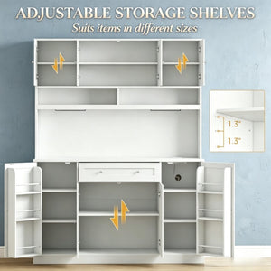 English Elm Elegant White Hutch Buffet with Wine Rack Built-In Power Strip and Pantry Storage T3971S00333