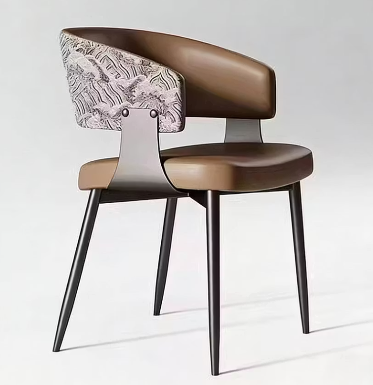 English Elm Set of 2 Sculptural Upholstered Dining Chairs with Textured Back and Black Metal Frame T5686P596146