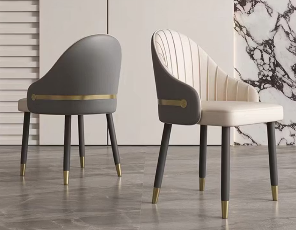 English Elm Set of 2 Glam Dining Chairs with Ergonomic Backrest Gold Accents and PU Leather T5686P596256