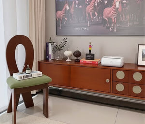 English Elm Walnut Finish Media Console with Sliding Doors Spacious Storage for Modern Living Rooms T5686P596274