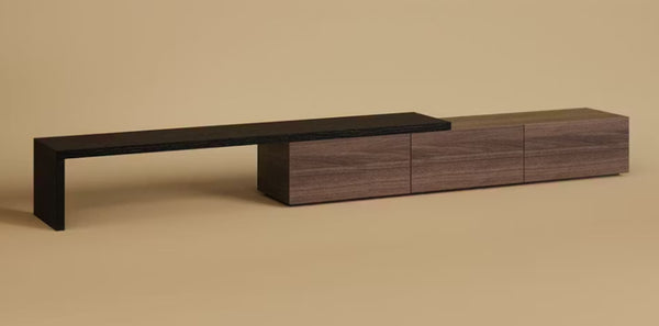 English Elm Extendable TV Console with Three Storage Drawers Matte Black Modern Living Room T5686P596283