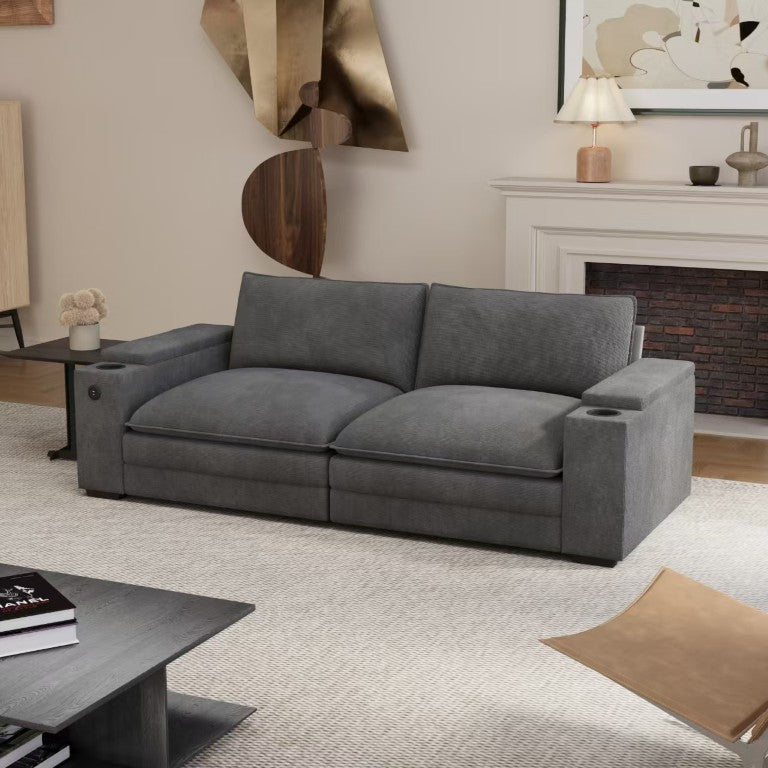 English Elm 81.5 Inch Chenille Cloud Loveseat Modular Sofa with USB Charging and Armrest Storage T5686S00001
