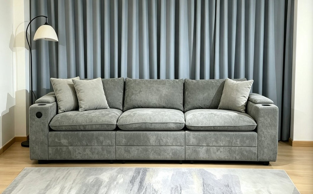 English Elm 81.5 Inch Chenille Modular Loveseat Sofa with USB Charging Console and Wood Frame T5686S00002