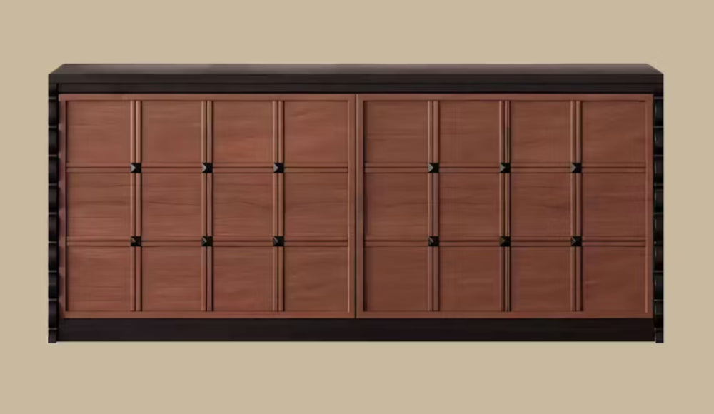 English Elm Modular Wood Media Console with Glass Front Cabinets for Contemporary Living Spaces T5686S00004